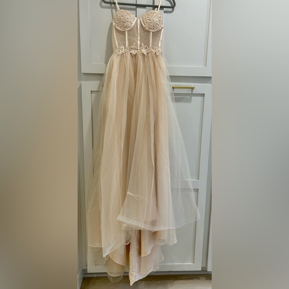 NWT Hebeos A-Line Princess Champagne Prom/Homecoming Dress with Train